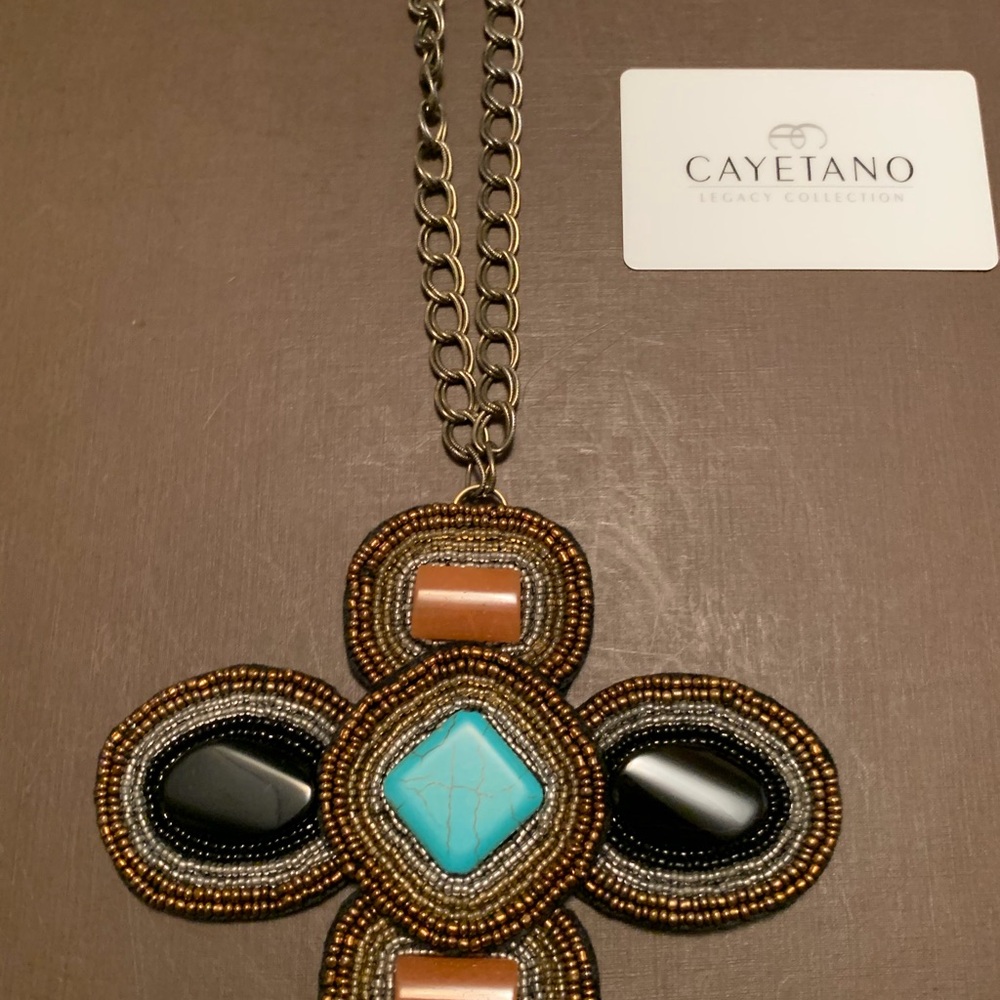 Cayetano Beaded Cross Pendant Necklace